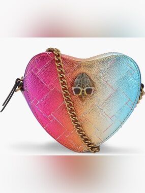 Kurt Geiger Metallic Rainbow Heart Minaudière with Gold Chain